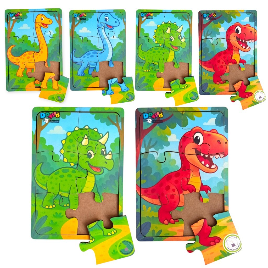 Jogo quebra cabeça infantil dinossauro kit 4 - brinquedo educativo