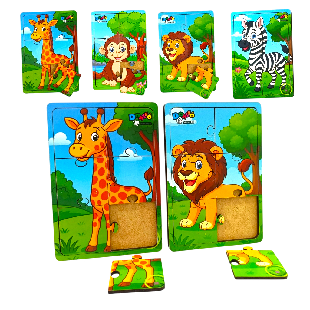 jogo quebra cabeça em MDF 6 peças kit 4 infantil educativo floresta