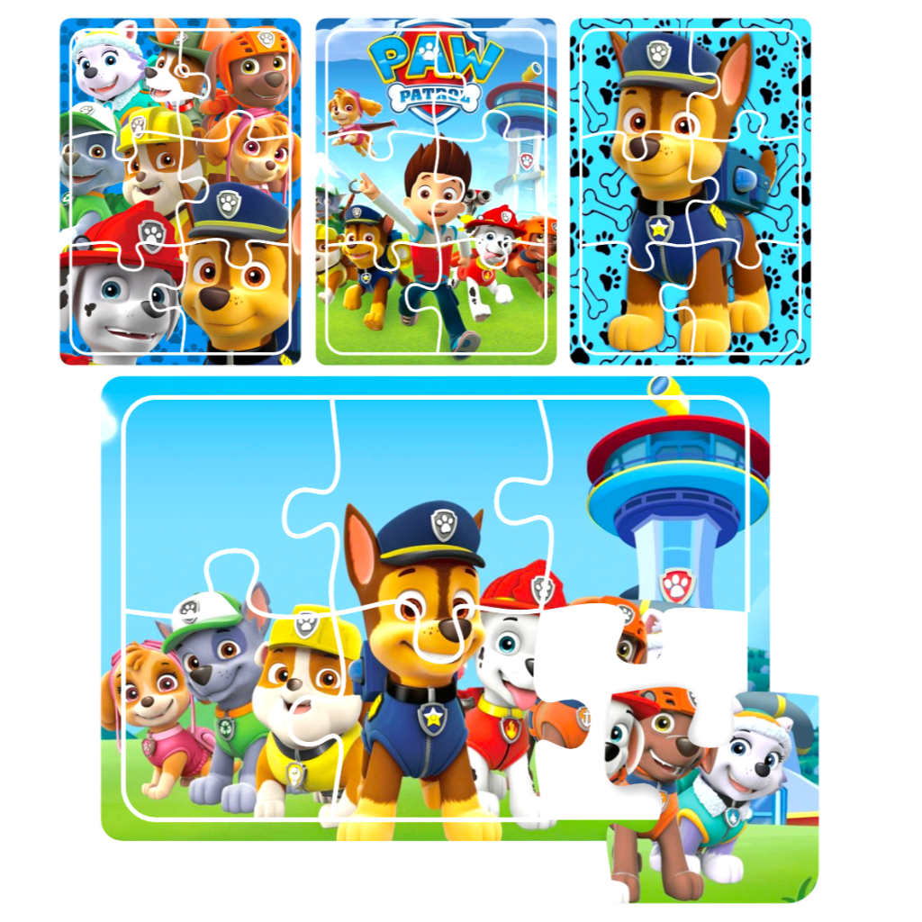 jogo quebra cabeca em MDF 6 peças Patrulha Canina brinquedo pedagógico infantil