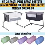 lençol para berço portátil kit 3 unidades 100% algodão Safety Cosco Pluggy