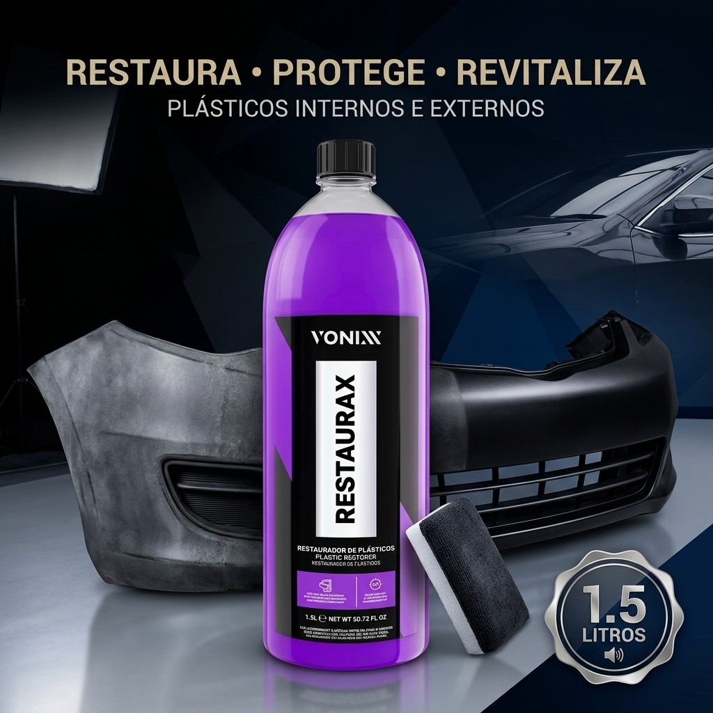Limpeza automotiva com Restaurax Vonixx restaurador de plásticos para para-choques e painéis