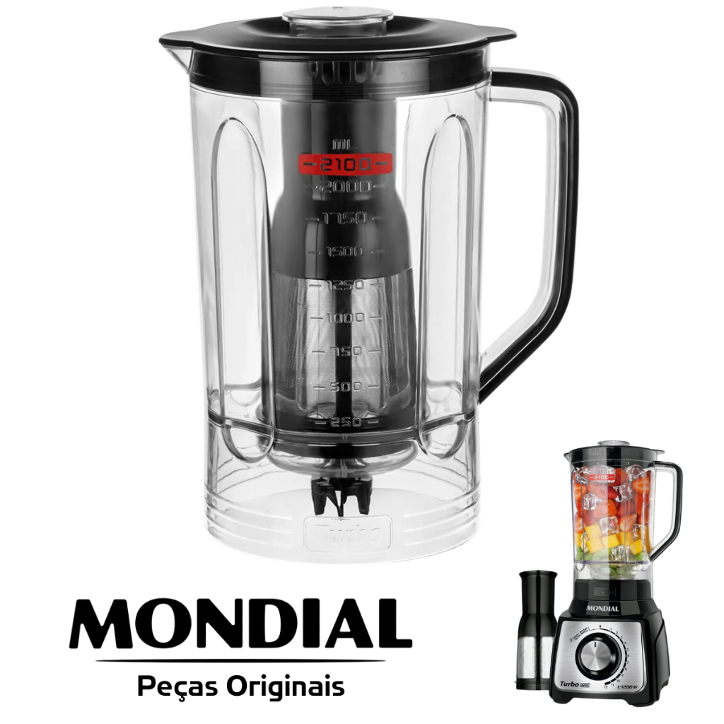 liquidificador Mondial Turbo Inox copo preto 2,1L L-1000 L-1200 original