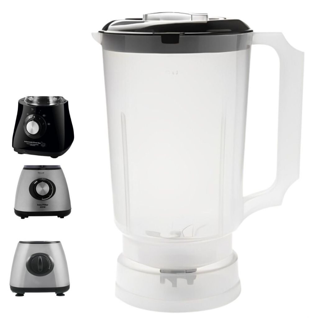liquidificador com copo translúcido compatível All In One PR2 inox 430 e tampa preta 1,75 litros