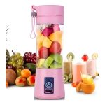 liquidificador portátil USB recarregável rosa com copo garrafa para sucos e vitaminas