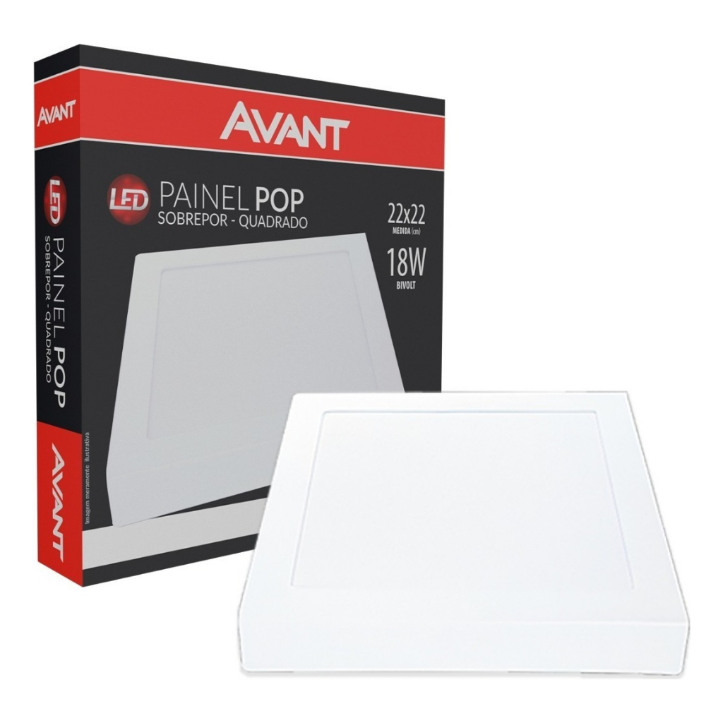Luminária LED 18W quadrada Avant sobrepor/embutir 6500K branco frio