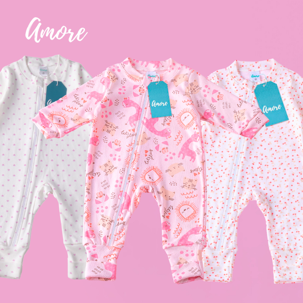 macacões bebê amore mais vendidos vira pé com zíper algodão para menina
