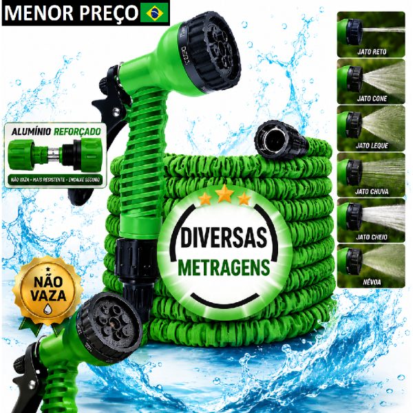 mangueira magica 30 metros expansível com esguicho 7 jatos e engate rápido para jardim