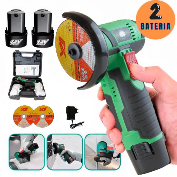 mini esmerilhadeira lixadeira elétrica sem fio 12V com 2 baterias bivolt e maleta