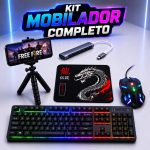 Mobilador gamer completo teclado com mouse RGB, mouse pad, hub USB C e tripé para celular