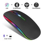 Mouse sem fio dual band 2.4GHz e Bluetooth RGB recarregável MS-S350L