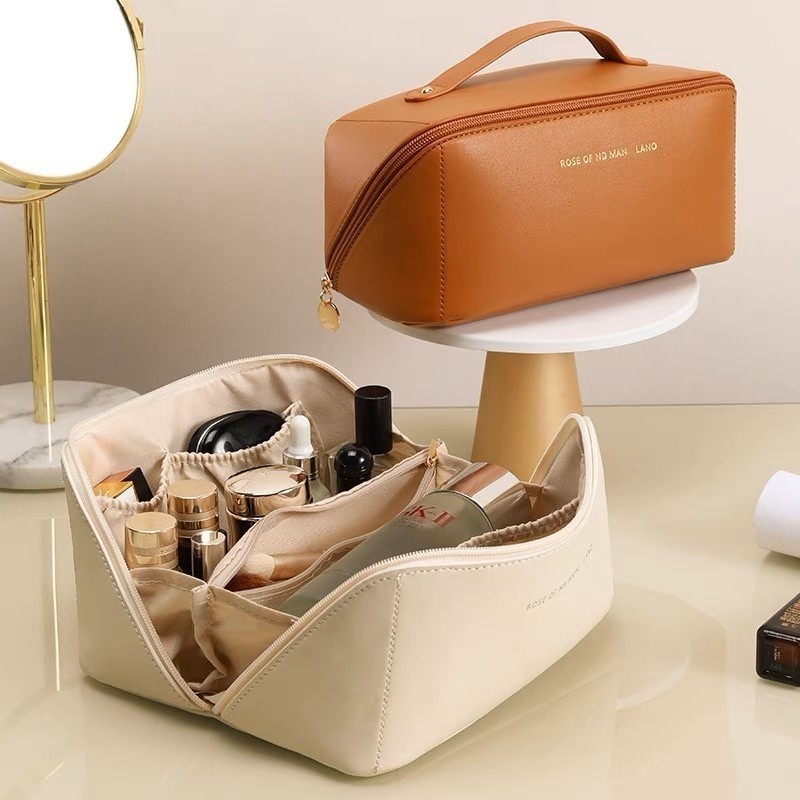 necessaire bolsa de maquiagem em couro organizadora de cosméticos para viagem