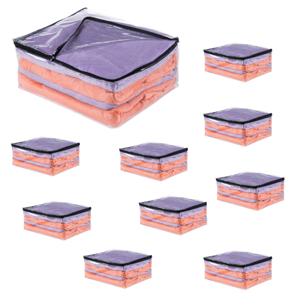 Organizador casa kit 10 sacos multiuso transparente PVC zíper preto para edredom e toalhas