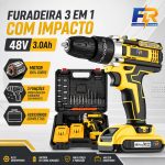 parafusadeira furadeira de impacto 48V sem fio com 2 baterias maleta e acessórios kit completo