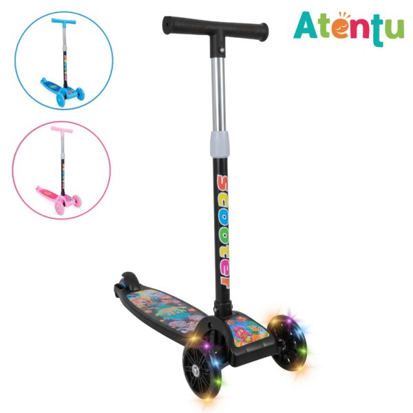 Patinete infantil rodas com LED, dobrável e ajustável para menino e menina