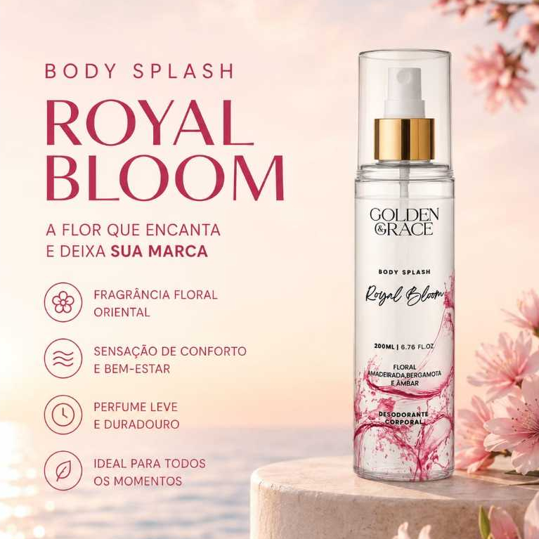 Perfume feminino Body Splash Royal Bloom Golden & Grace 200ml frasco floral