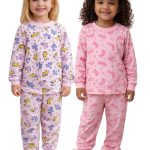Pijama feminino infantil de inverno kit 4 peças com 2 camisetas manga e 2 calças