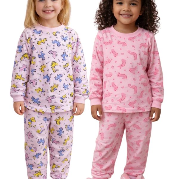 Pijama feminino infantil de inverno kit 4 peças com 2 camisetas manga e 2 calças
