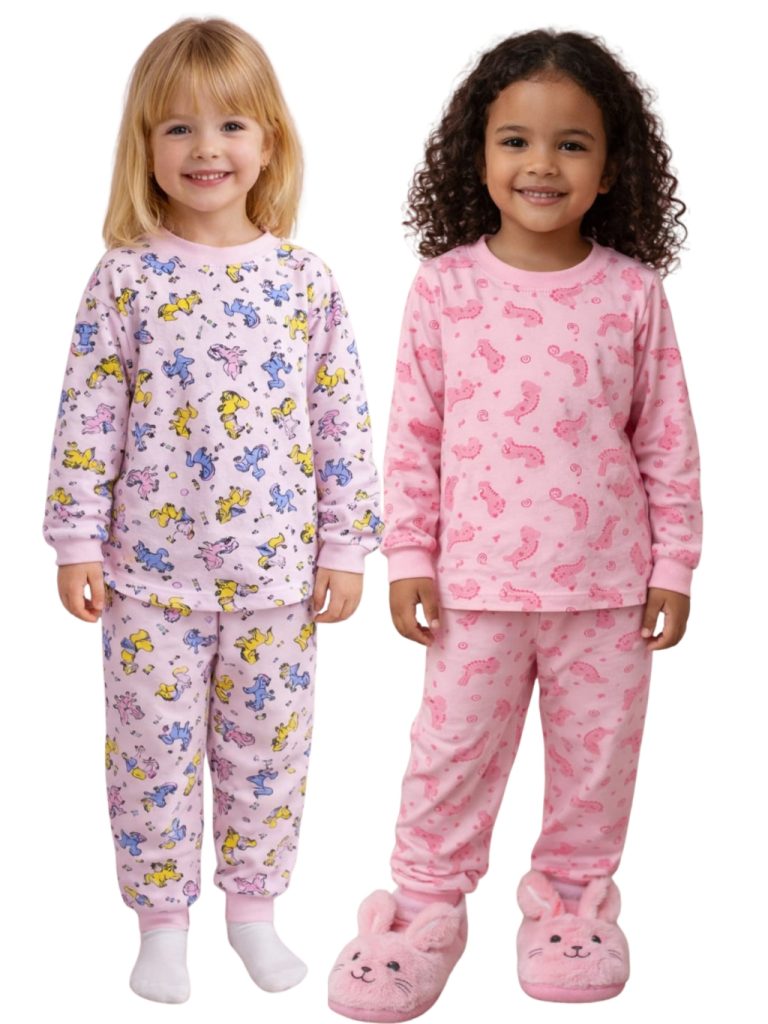 Pijama feminino infantil de inverno kit 4 peças com 2 camisetas manga e 2 calças