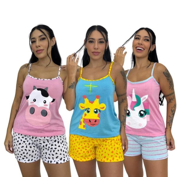 Pijama feminino baby doll alcinha estampado fresquinho com short confortável