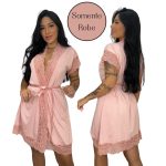 pijama feminino robe de noiva em renda luxo kimono