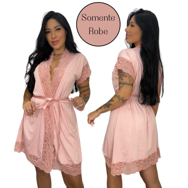 pijama feminino robe de noiva em renda luxo kimono