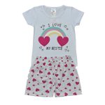 Pijama feminino infantil de verão 100% algodão em tamanhos 1 a 8 anos