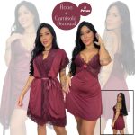 Pijama feminino kit luxo robe romantic e camisola sensual linha noite