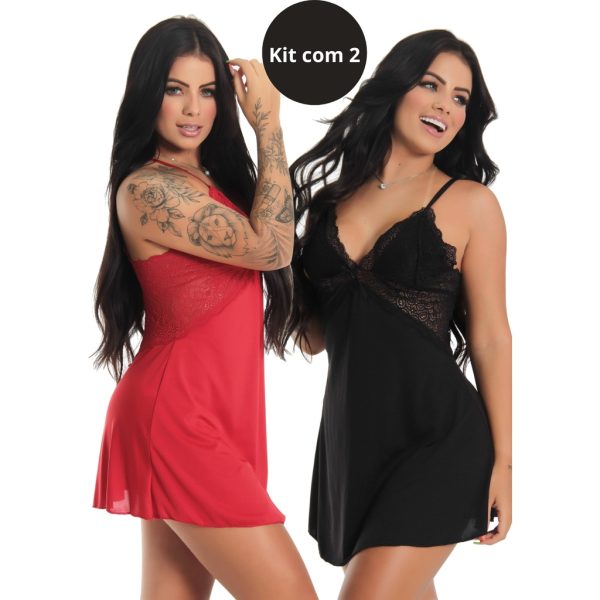 pijama feminino kit 2 camisola de renda sem bojo linha noite pijama Marieta