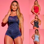 pijama feminino baby doll de renda e microfibra elegante confortável para dormir