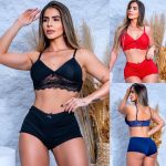 Pijama feminino Top Doll rendado curtinho para dormir, conforto e sensualidade sem bojo