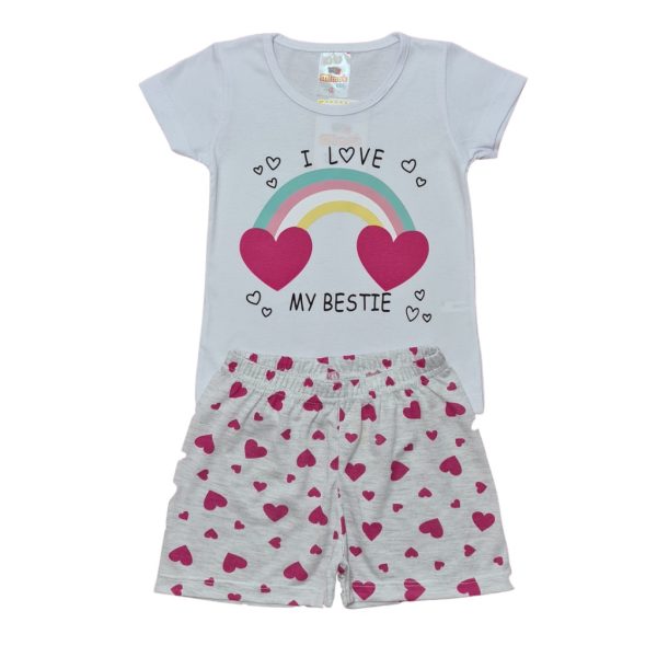 Pijama feminino infantil de verão 100% algodão em tamanhos 1 a 8 anos