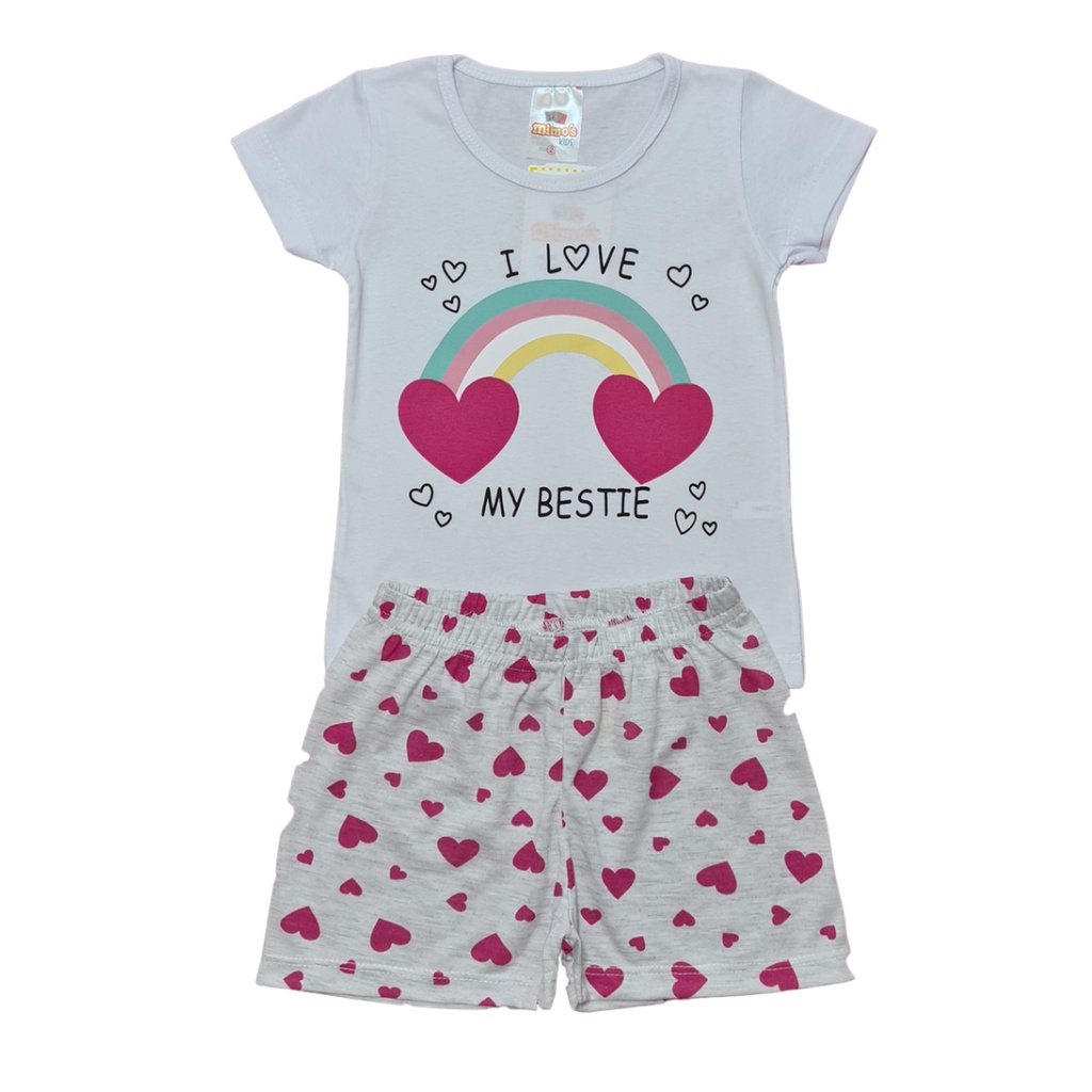 Pijama feminino infantil de verão 100% algodão em tamanhos 1 a 8 anos