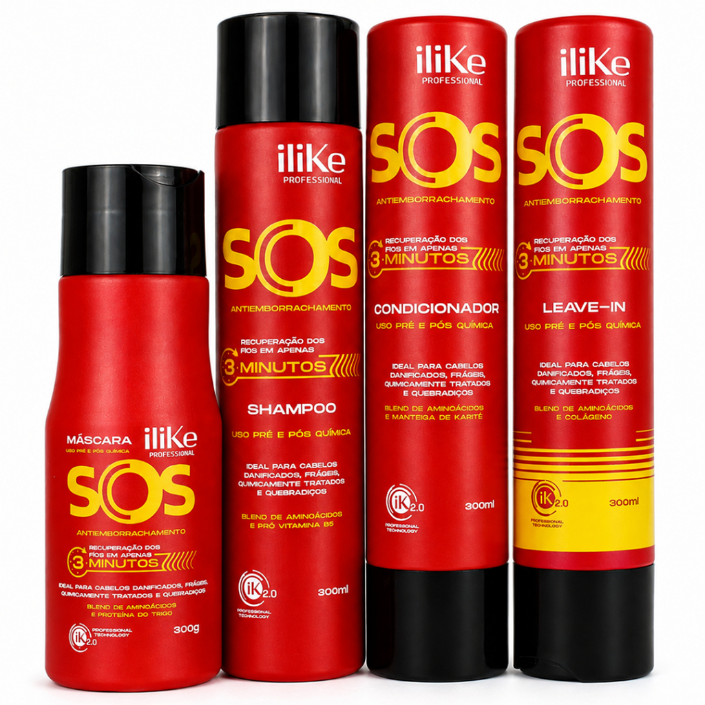 Produto cabelo Kit iLike SOS Antiemborrachamento com 4 produtos para reconstrução capilar