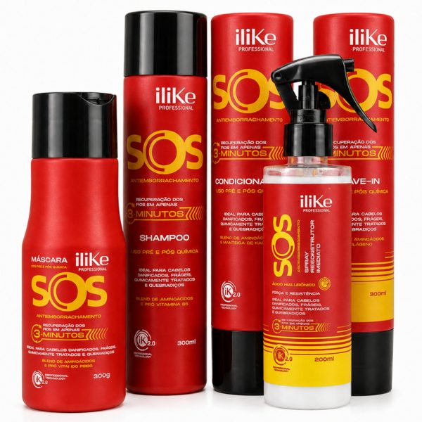 produto cabelo Kit ILike SOS Antiemborrachamento com 5 produtos reconstrutores da linha iLike