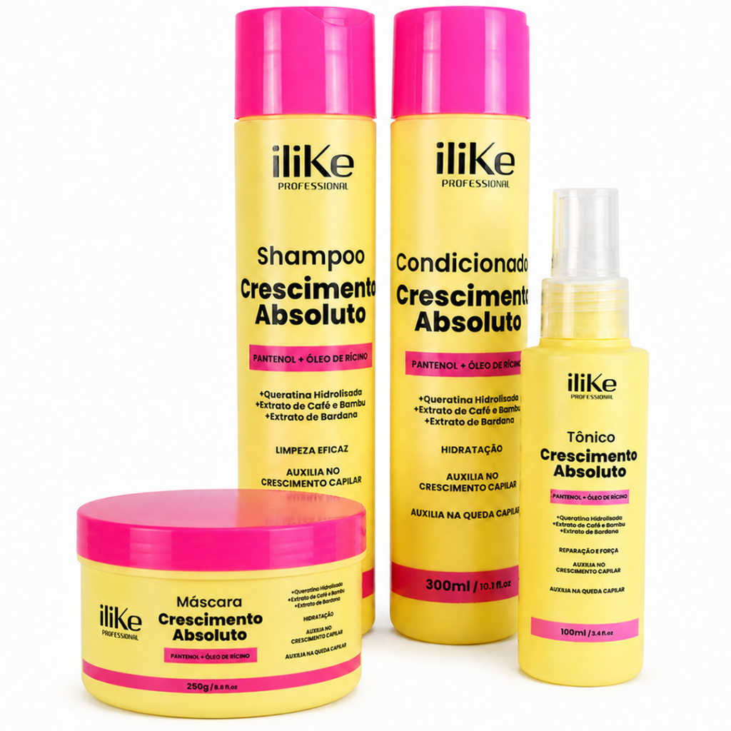 produto cabelo Kit iLike Crescimento Absoluto com 4 produtos para tratamento capilar