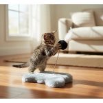 Produto gato brinquedo com mola e pena interativo anti estresse artesanal