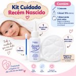 produtos bebe kit higiene recém-nascido e pós-parto com álcool 70%, hastes e protetor de seios