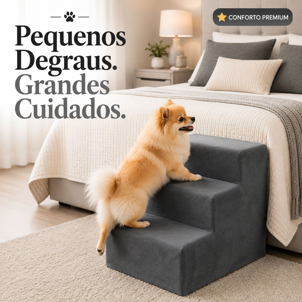 Produtos pet: escada escadinha antiderrapante cinza D26 para cães e gatos
