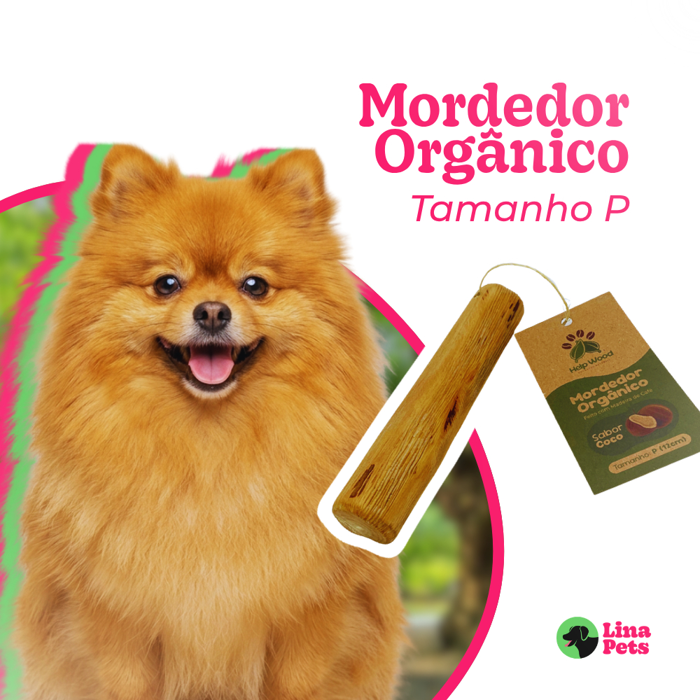 produtos pet mordedor natural de madeira de café sabor côco tamanho P para cachorro