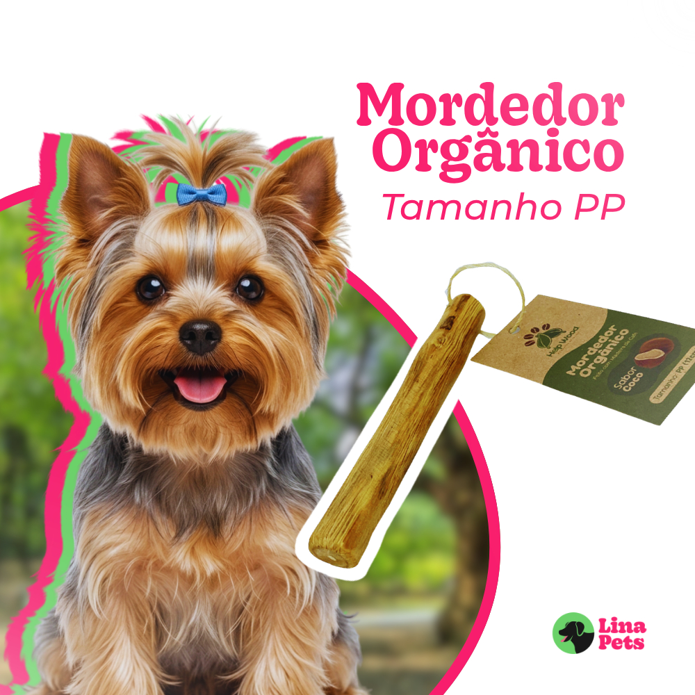 Produtos pet: mordedor natural de madeira café sabor coco 13x2cm para cachorro
