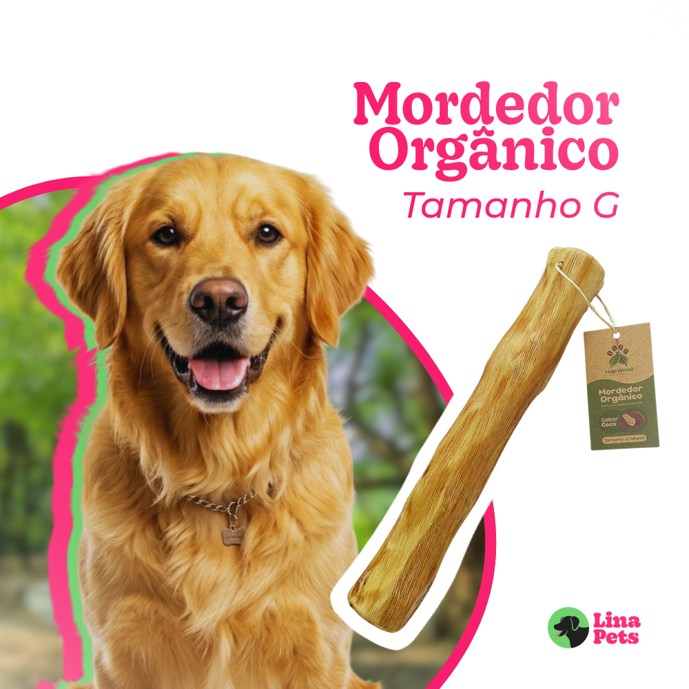 Produtos pet: mordedor natural de madeira de café sabor côco tamanho G 30x3,5cm