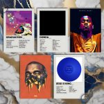 Quadro decorativo Kanye West com discografia completa em MDF 30x20cm Full HD