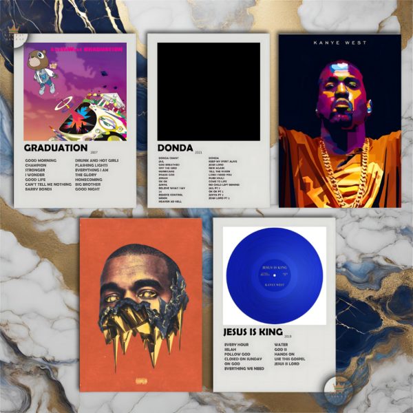 Quadro decorativo Kanye West com discografia completa em MDF 30x20cm Full HD