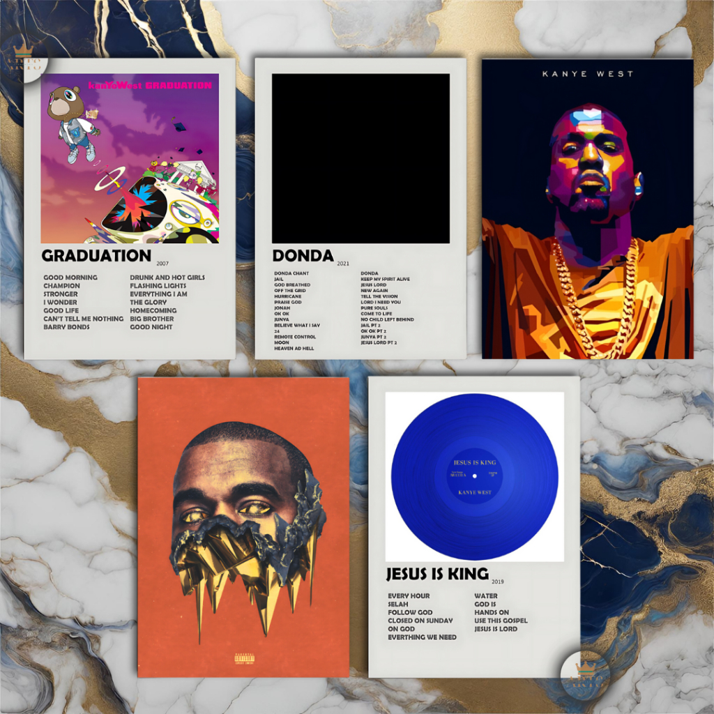 Quadro decorativo Kanye West com discografia completa em MDF 30x20cm Full HD