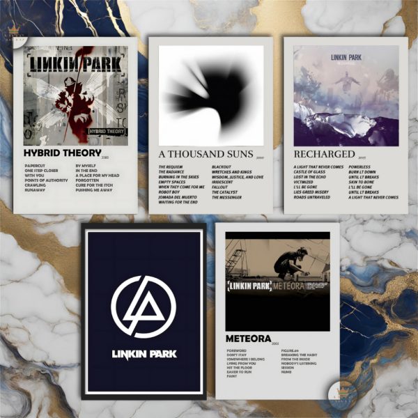quadro decorativo Linkin Park com discografia completa em MDF 30x20cm Full HD