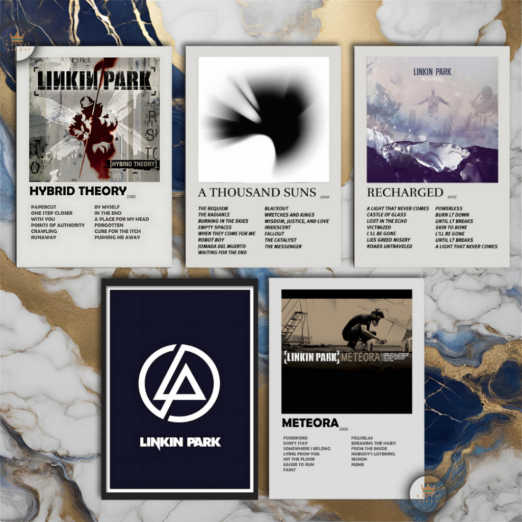 quadro decorativo Linkin Park com discografia completa em MDF 30x20cm Full HD