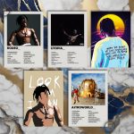 Quadro decorativo Travis Scott com discografia em MDF 30x20cm Full HD