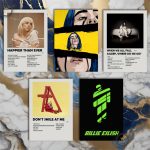 Quadro decorativo Billie Eilish com discografia completa em MDF 30x20cm Full HD
