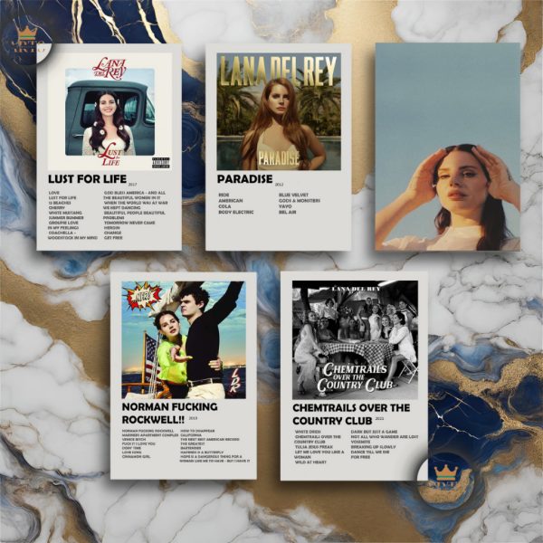 quadro decorativo Lana Del Rey discografia em MDF 30x20cm Full HD