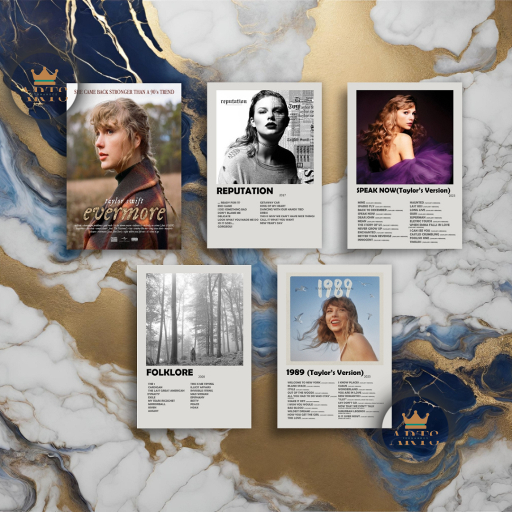 quadro decorativo Taylor Swift discografia em MDF 30x20cm Full HD